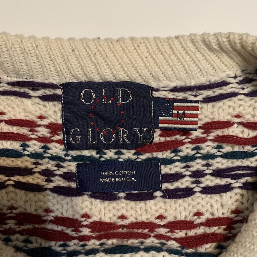 OLD GLORY MEN Medium 100% COTTON GEOMETRIC PULLOVER SWEATER MADE In The USA - Picture 4 of 10